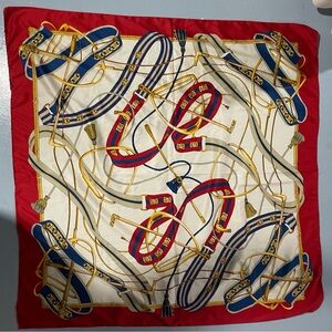 Silk Red and Blue Equestrian Print Scarf